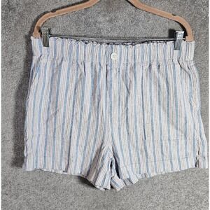 LOFT High Rise Linen Blend Shorts Womens Sz Large Striped Pockets Elastic Waist